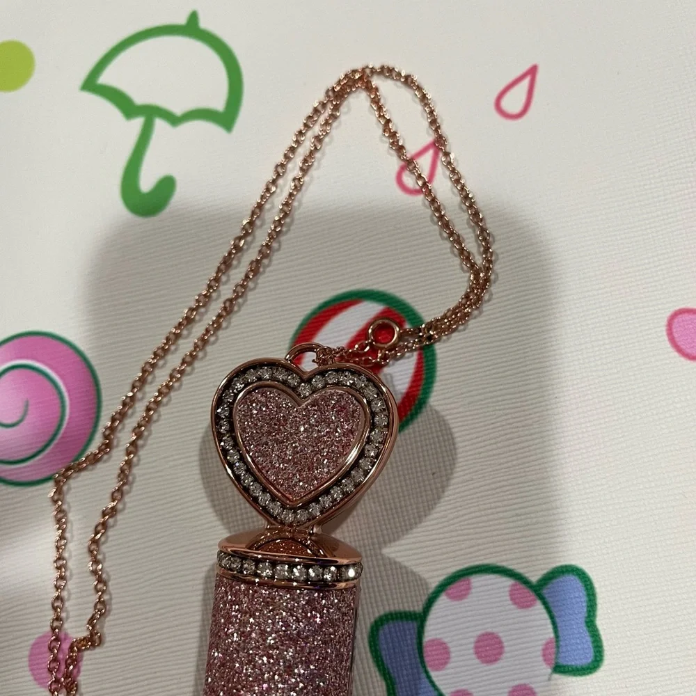 Red Lipstick in a Glittery Pink Tube with a Mirror Heart on Top - NIB - Picture 13 of 16